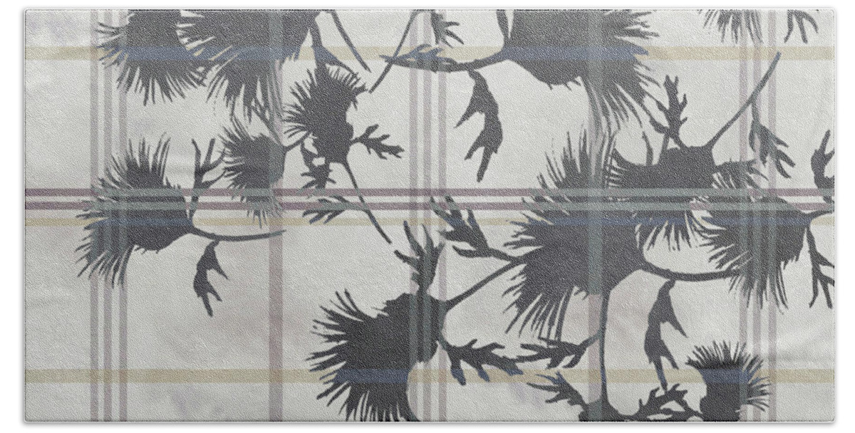 Plaid Bath Towel featuring the digital art Cream Thistle Plaid Contrast Border by Sand And Chi
