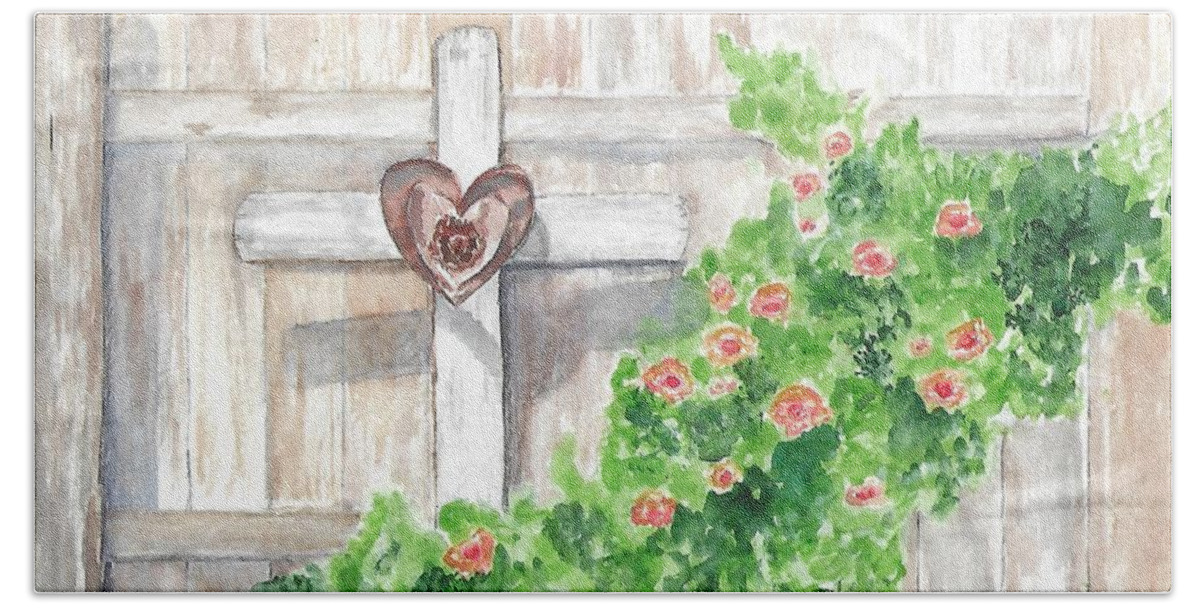 Cross Hand Towel featuring the painting In the Garden with Him - Watercolor by Claudette Carlton