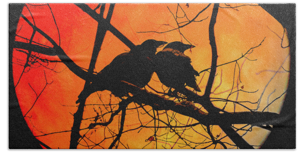 Crow Bath Towel featuring the photograph Crows Moon by Bob Orsillo