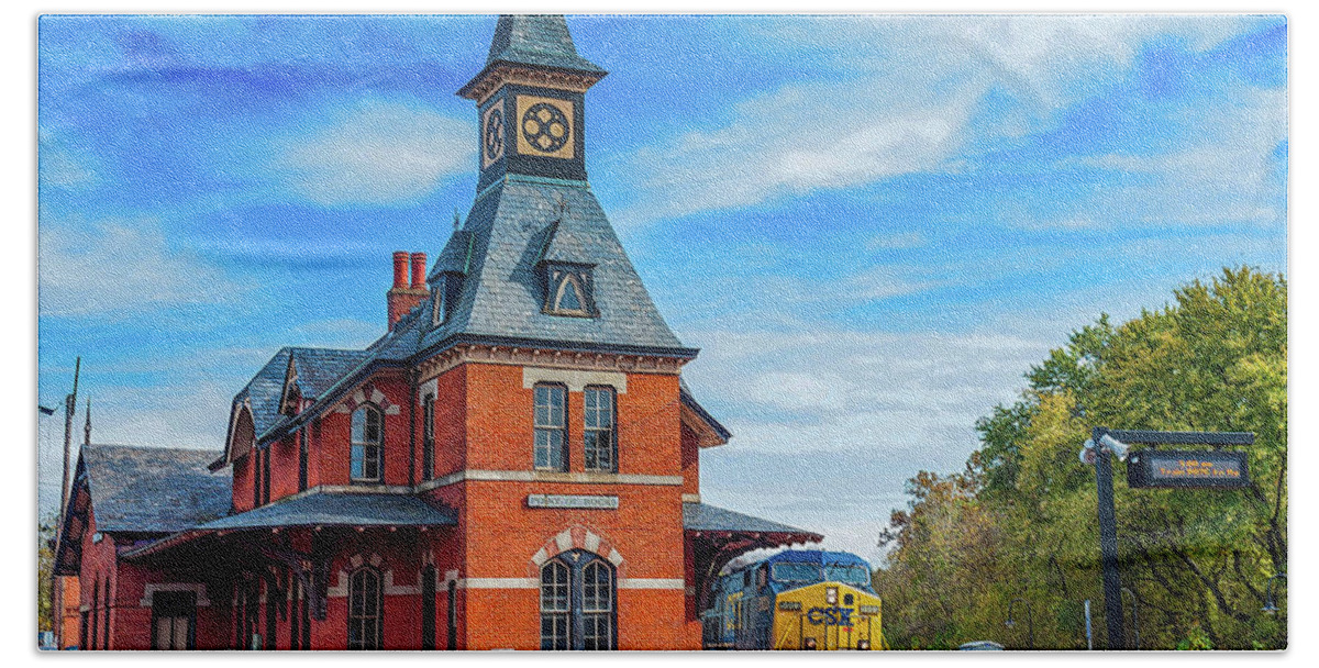 Americana Hand Towel featuring the photograph CSX Train at Point of Rocks Train Station Maryland by Thomas Marchessault
