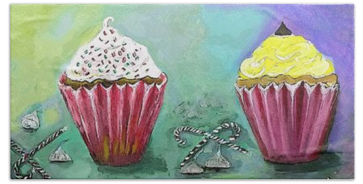 Cupcake Bath Towel featuring the digital art Cupcake Decorations And Candies Painting by Lisa Kaiser