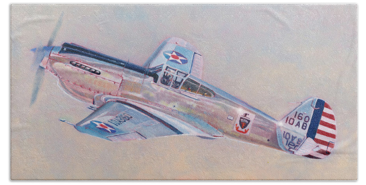 Aviation Hand Towel featuring the painting Curtiss P-40C Warhawk by Douglas Castleman