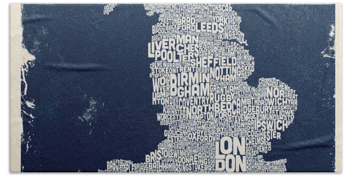 England City Map Hand Towel featuring the digital art Custom England City Text map by Michael Tompsett
