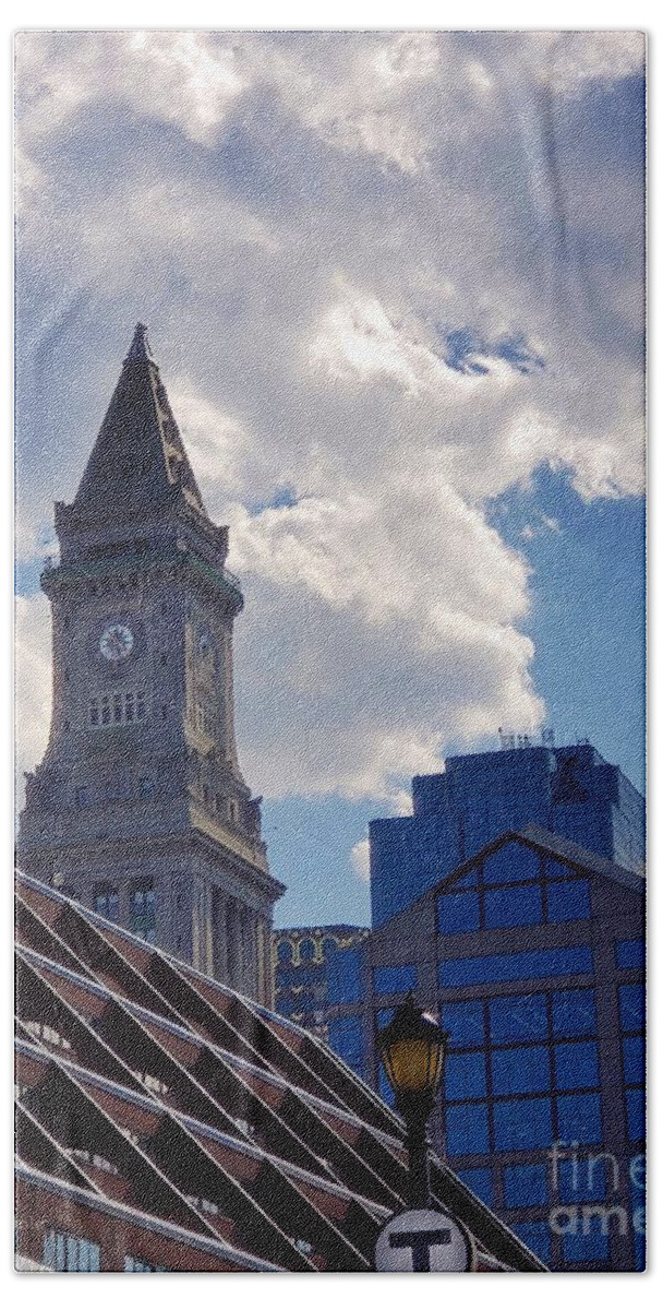 Custom House Tower Hand Towel featuring the photograph Custom House Clock Tower by Mary Capriole