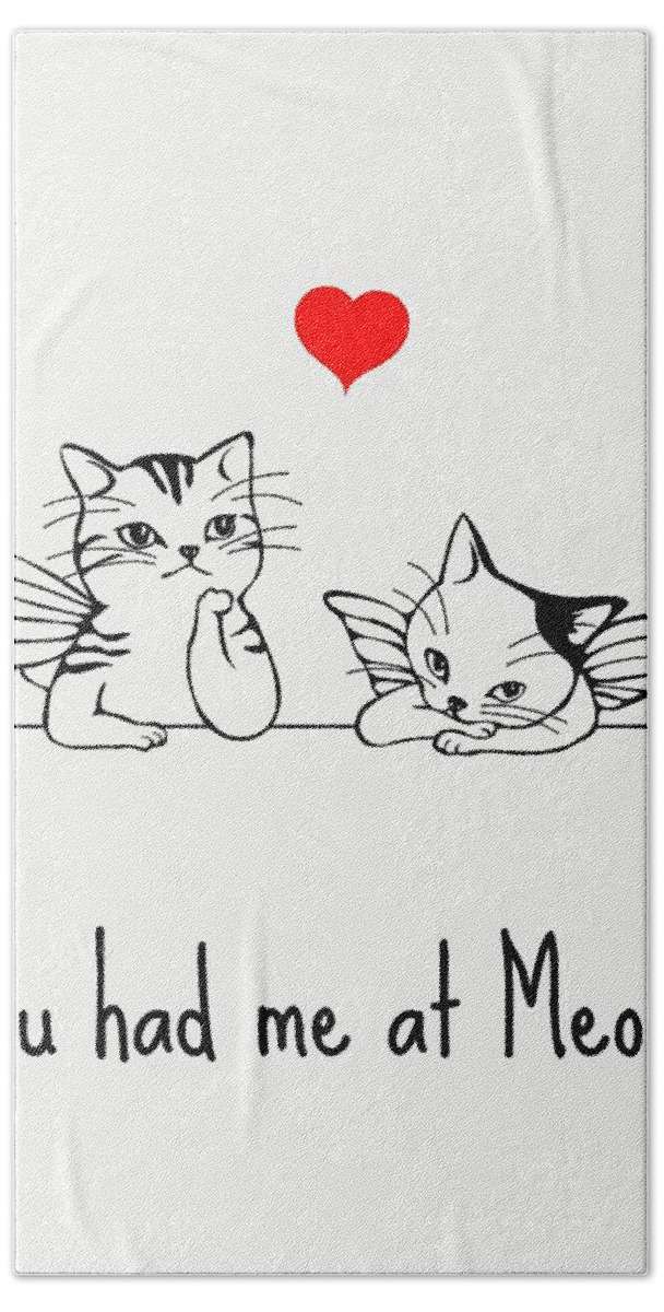Funny Hand Towel featuring the digital art Cute Cat Valentine Card - Cat Lover Card - Kittens Valentine's Day Card - You Had Me At Meow by Joey Lott