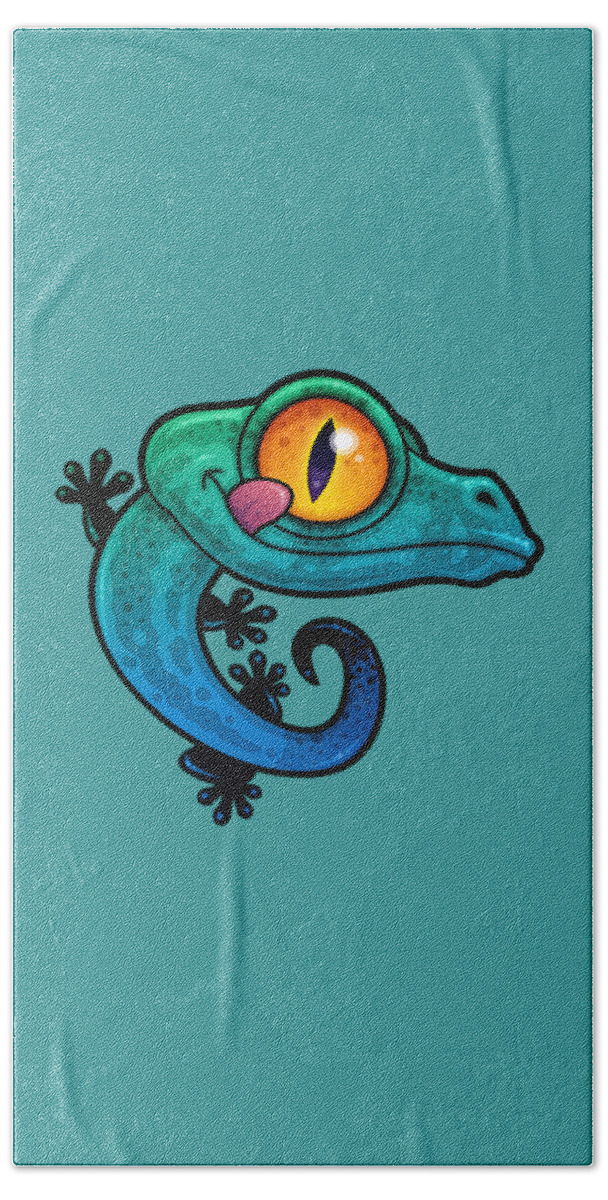 Lizard Hand Towel featuring the digital art Cute Colorful Cartoon Gecko by John Schwegel