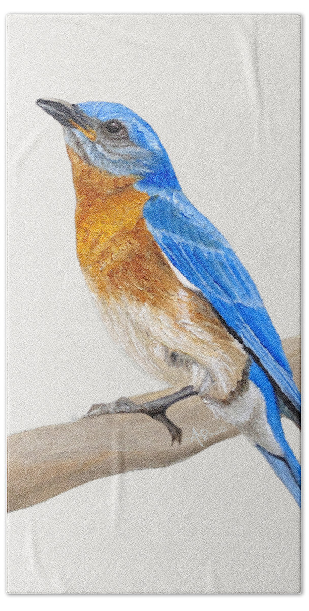 Bluebird Bath Towel featuring the painting Cute Eastern Bluebird by Angeles M Pomata