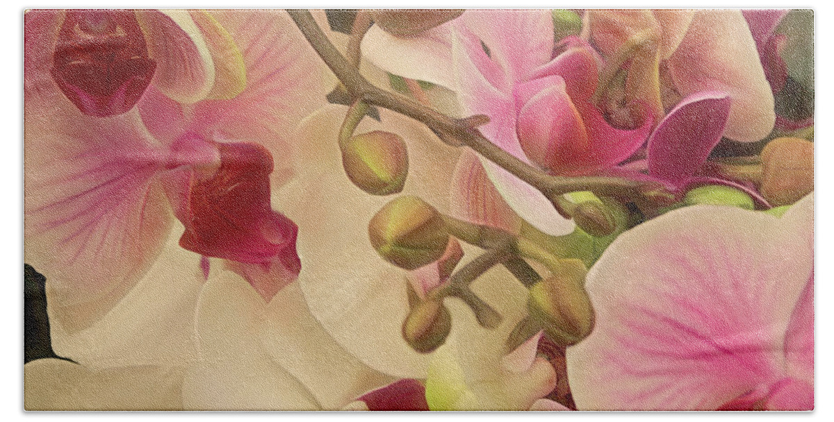 Orchid Hand Towel featuring the mixed media Cycle of Beauty 10 by Lynda Lehmann
