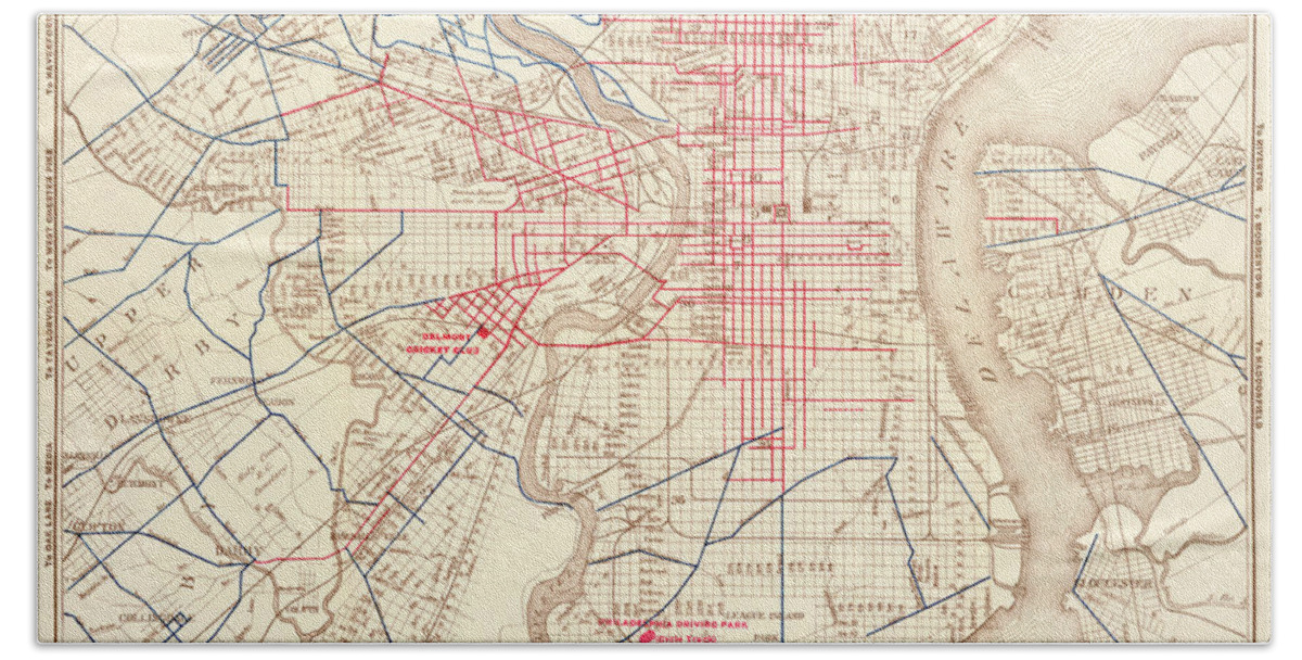 Philadelphia Bath Towel featuring the mixed media Cyclers' and drivers' best routes in and around Philadelphia by Frank H Taylor