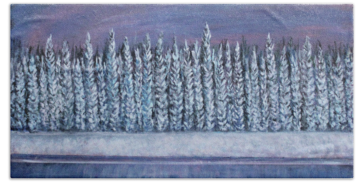 Landscape Hand Towel featuring the painting Cypress in the Snow by Lyric Lucas