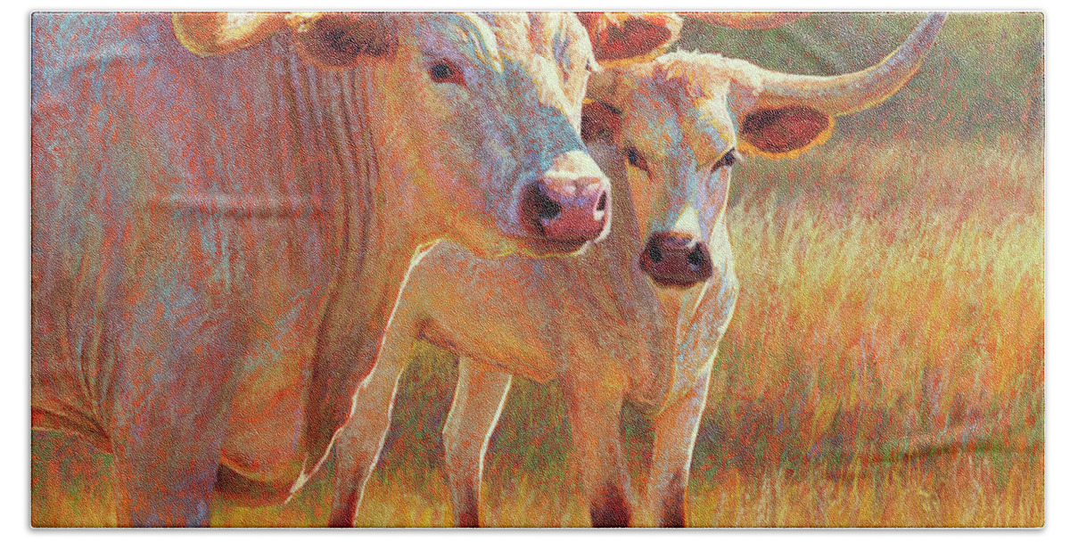 Longhorn Hand Towel featuring the pastel Daddy's Girl by Rita Kirkman