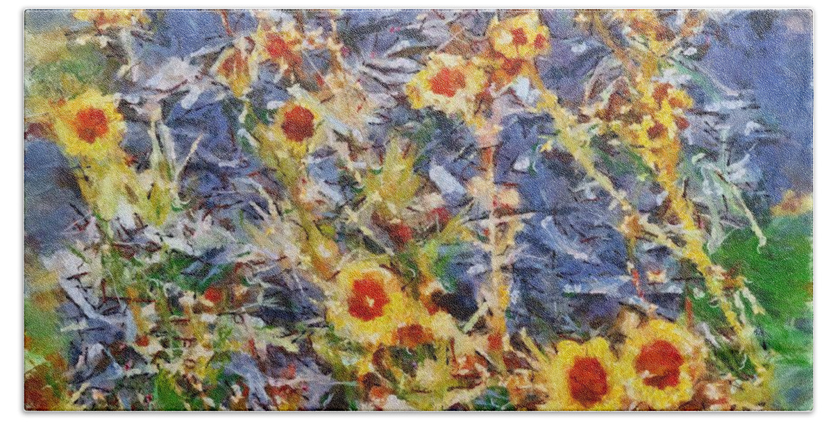 Daisies Hand Towel featuring the mixed media Daisies by Christopher Reed