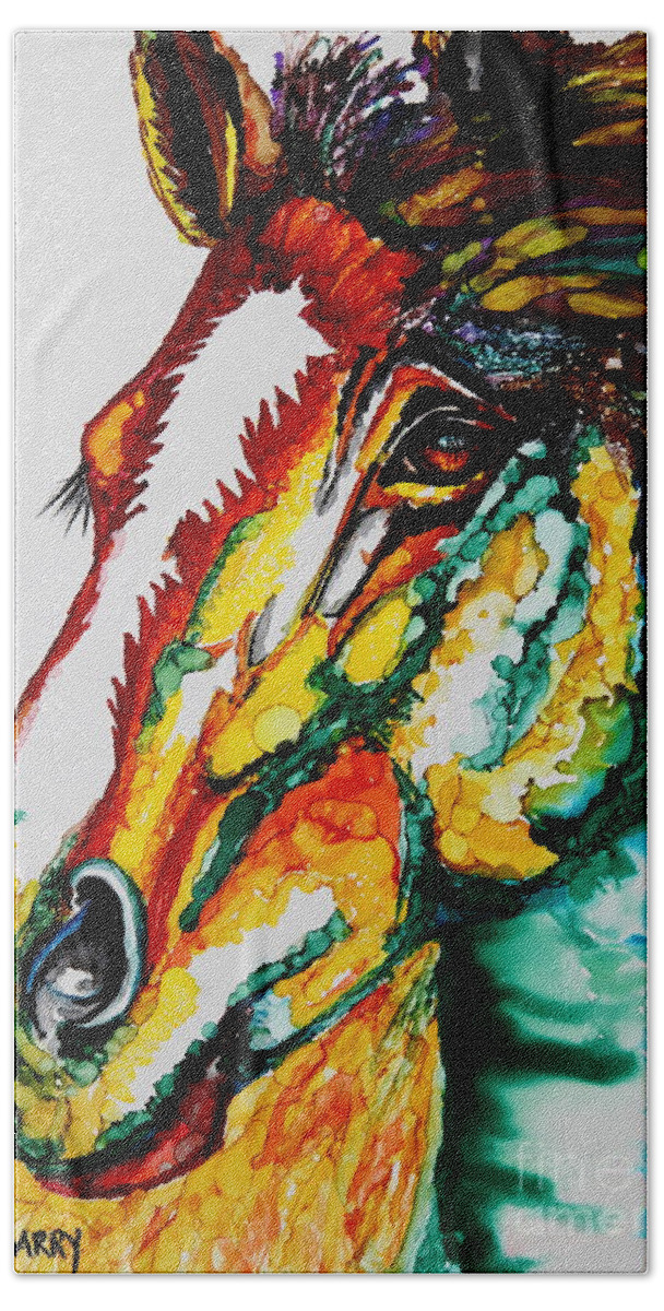 Horse Bath Towel featuring the painting Dakota by Maria Barry