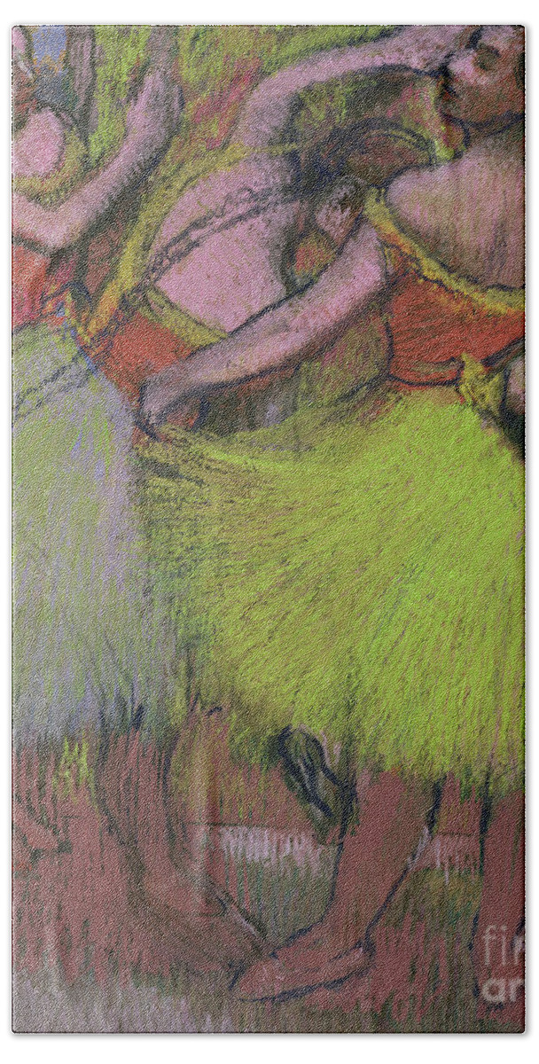Ballerinas Bath Towel featuring the pastel Dancers with Hair in Braids by Edgar Degas