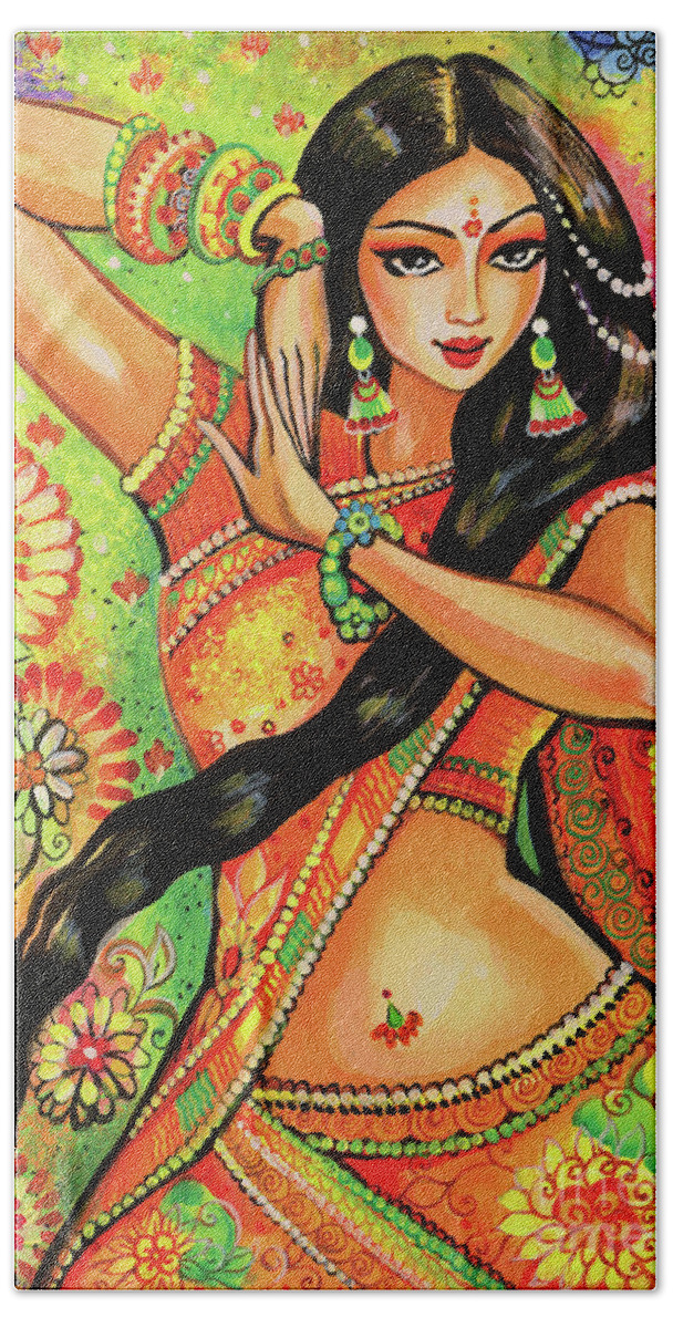 Indian Dancer Hand Towel featuring the painting Dancing Nithya by Eva Campbell