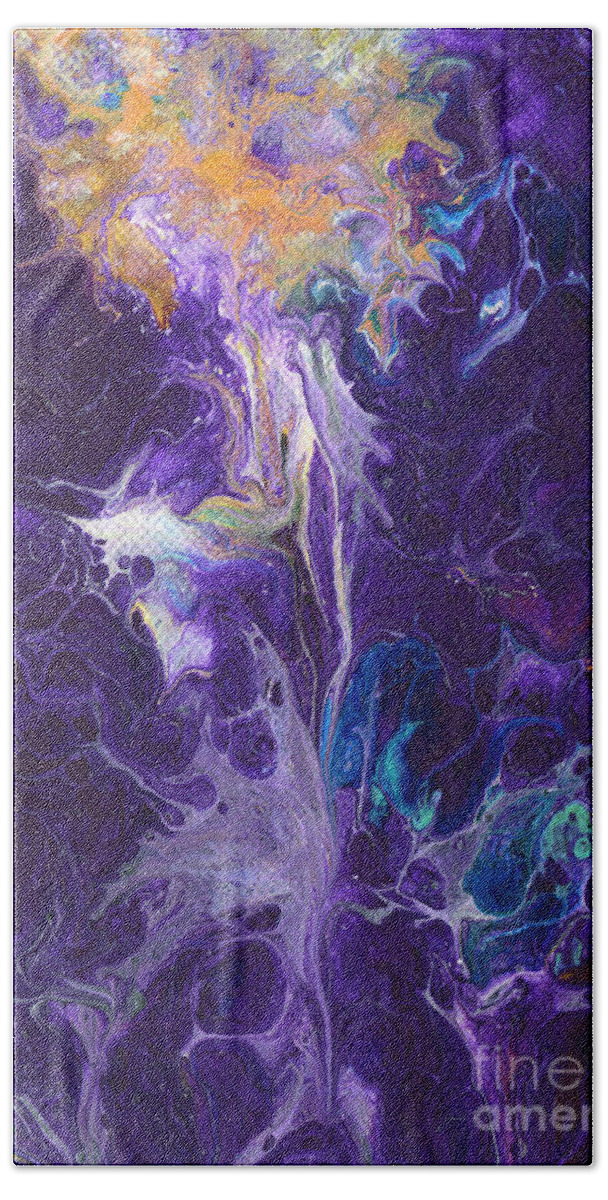 Dandelion In The Abstract Bath Towel featuring the painting Dandelion in the Abstract by Marlene Book
