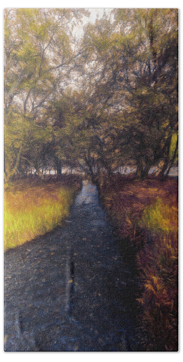 Clouds Bath Towel featuring the photograph Dark Irish Stream in the Fall Painting by Debra and Dave Vanderlaan