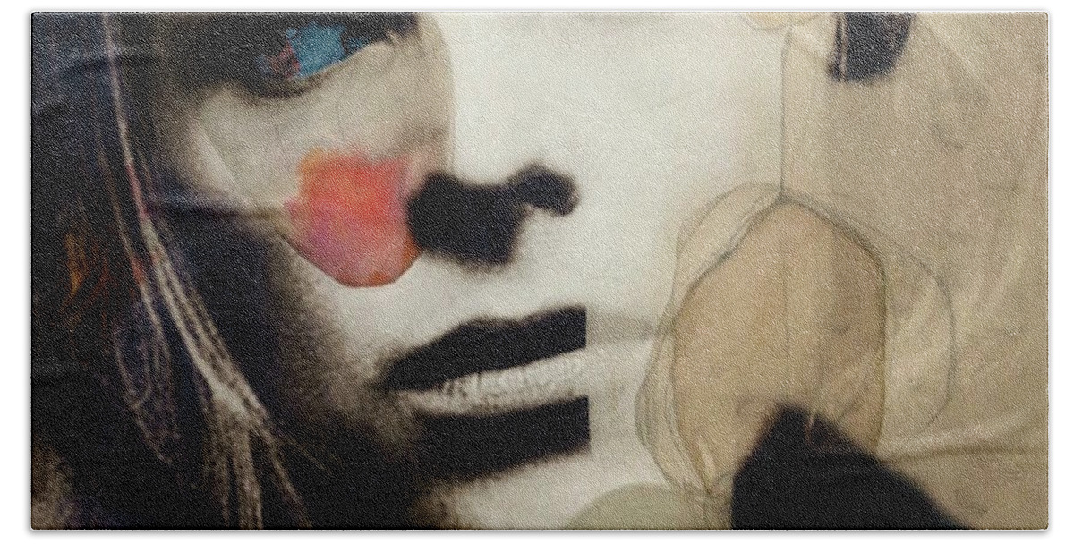 David Bowie Hand Towel featuring the mixed media David Bowie - This Is Not America by Paul Lovering