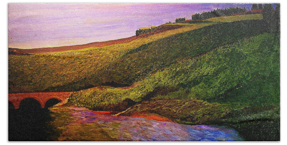 #france #landscape #vetheuil #monet #seine Hand Towel featuring the painting Dawn at Vetheuil by Bill OConnor