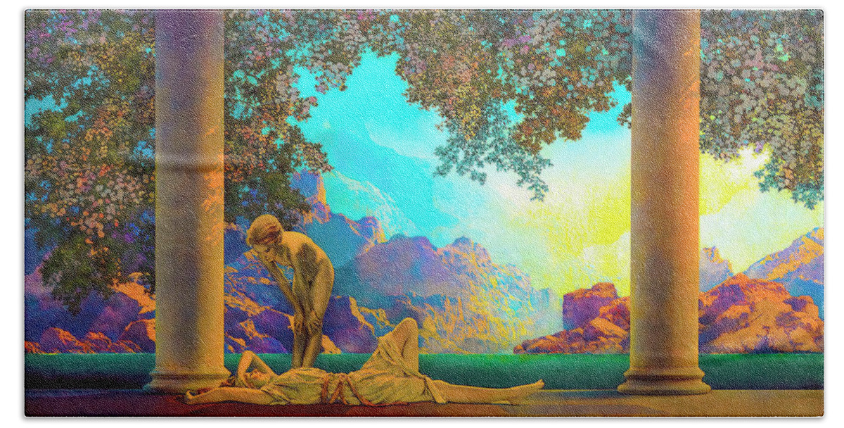 Daybreak Hand Towel featuring the painting Daybreak by Maxfield Parrish