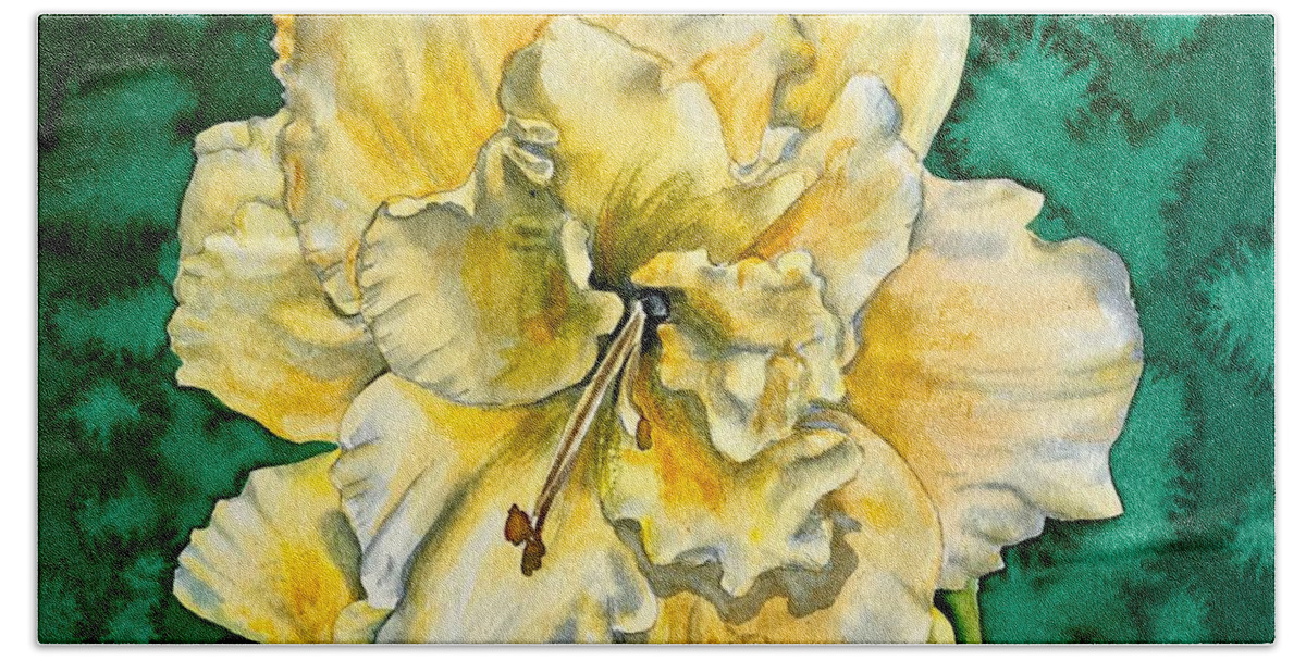  Hand Towel featuring the painting Daylily Y by Diane Ziemski