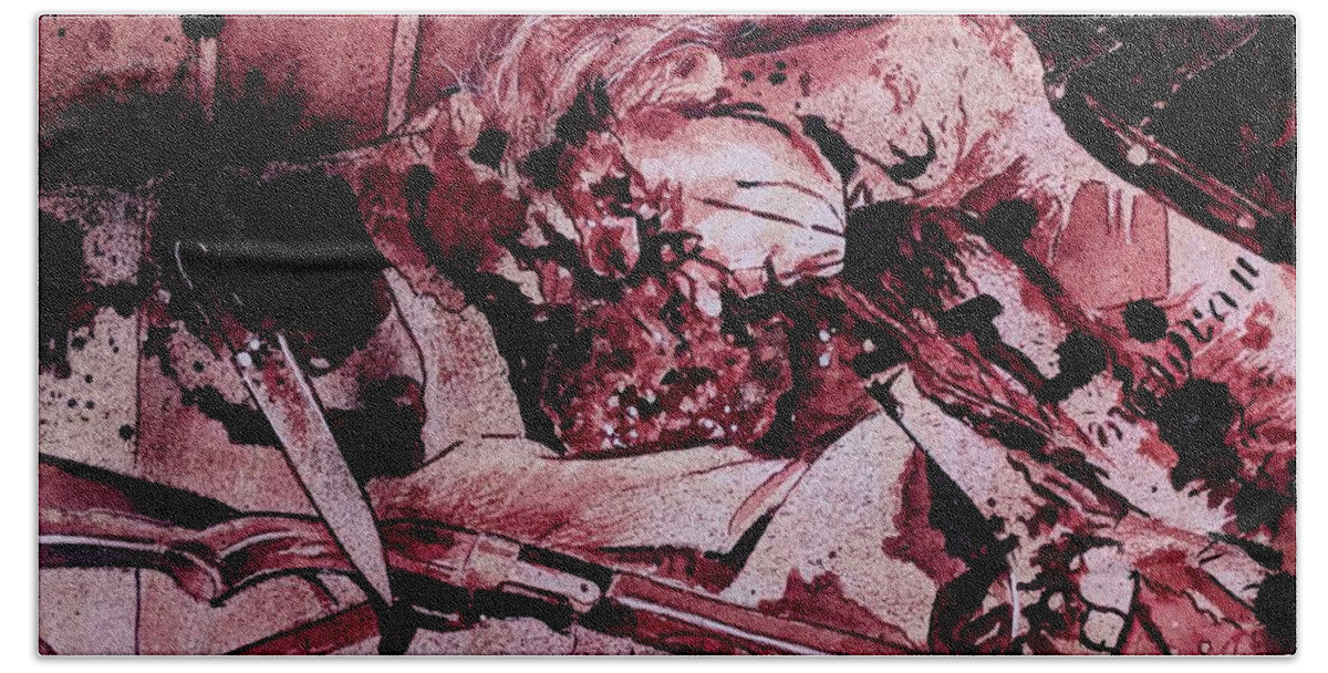 Ryan Almighty Bath Towel featuring the painting DEAD / MAYHEM fresh blood by Ryan Almighty