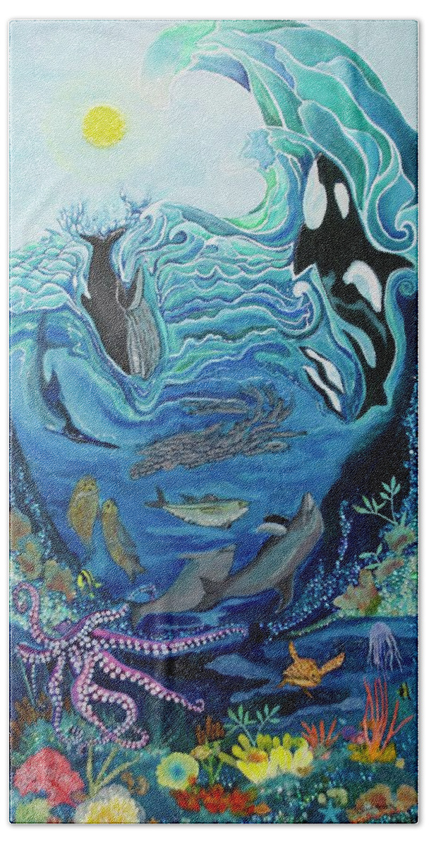 Ocean Hand Towel featuring the painting Deep Sea Treasures by Patricia Arroyo