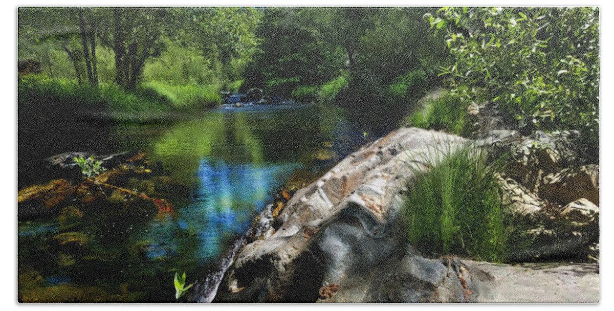 Stream Bath Towel featuring the digital art Deer Creek off Newtown Road by Lisa Redfern