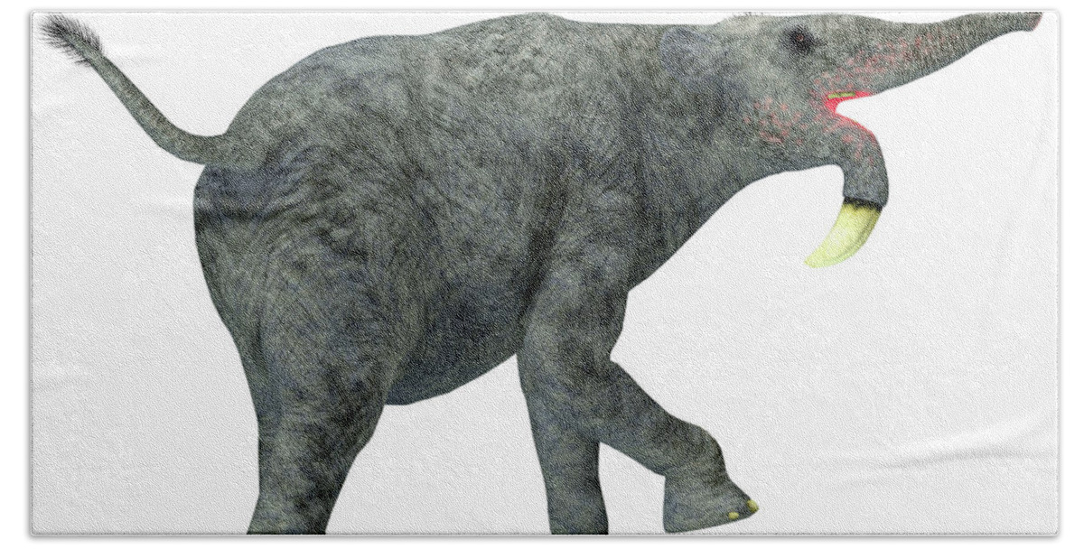 Deinotherium Bath Towel featuring the digital art Deinotherium Mammal Tail with Font by Corey Ford