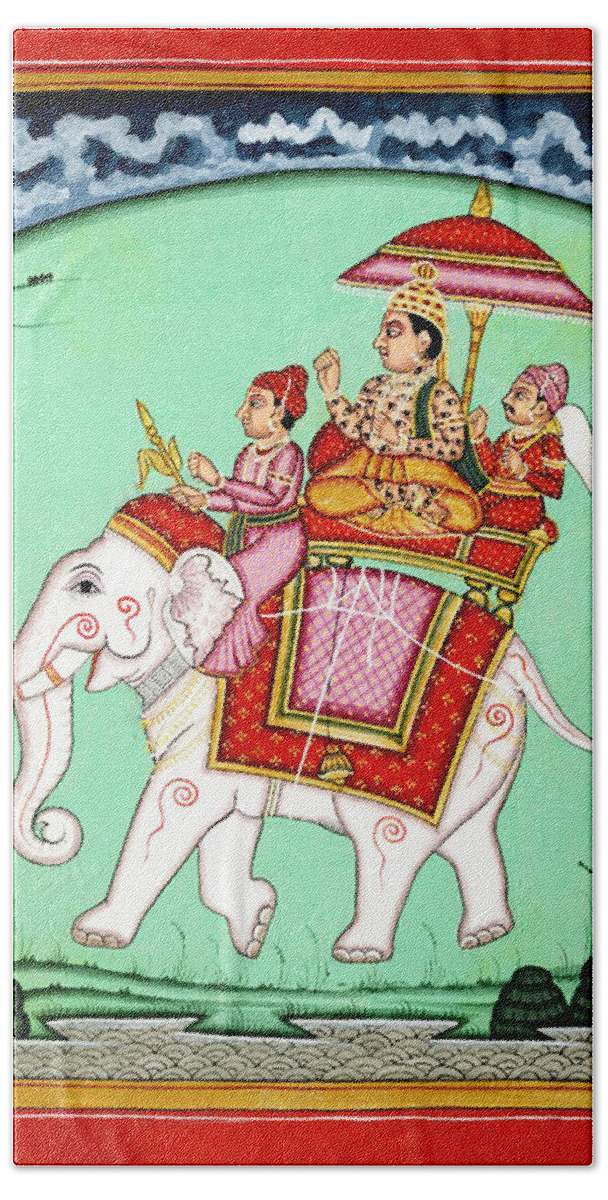 India Bath Towel featuring the painting Deity Indra mounted on Airavata by Unknown