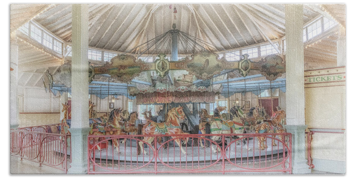 Carousel Bath Towel featuring the photograph Dentzel Carousel by Susan Rissi Tregoning