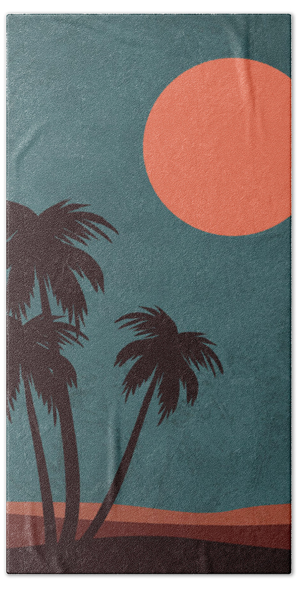 Palm Tree Hand Towel featuring the mixed media Desert Palm Trees by Naxart Studio