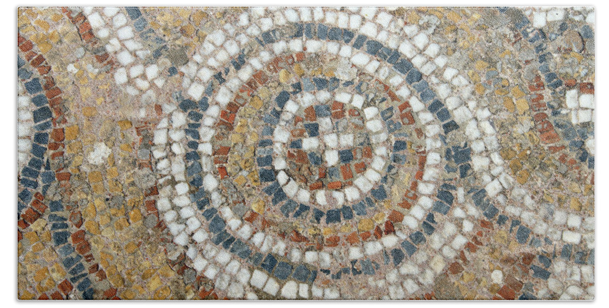 Detail Hand Towel featuring the photograph Detail of geometric mosaic walk by Steve Estvanik