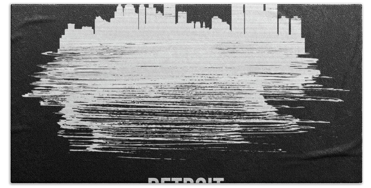 Detroit Hand Towel featuring the mixed media Detroit Skyline Brush Stroke White by Naxart Studio