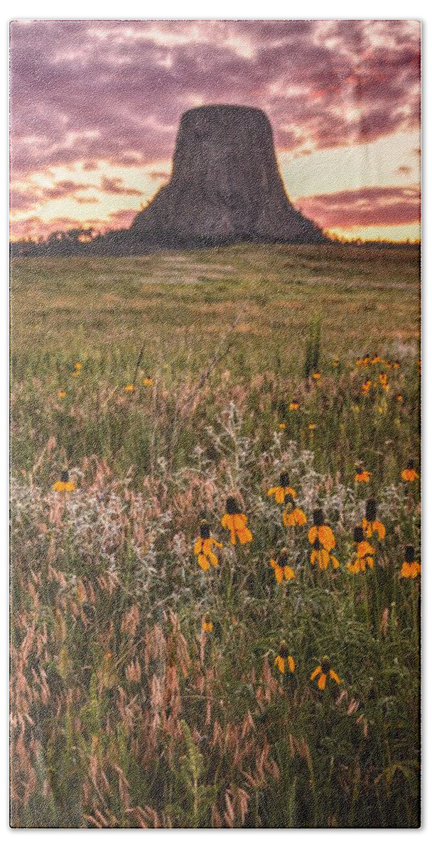 Devil's Bath Towel featuring the photograph Devil's Tower Sunset by Chance Kafka