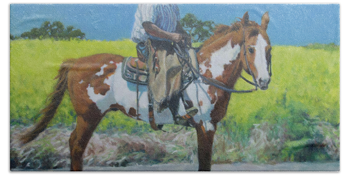 Cowboy Hand Towel featuring the painting Diablo Cowboy NO. 1 by Kerima Swain