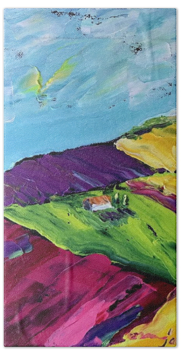 Oil Painting Bath Towel featuring the painting Didi's Hills by Carrie Jacobson