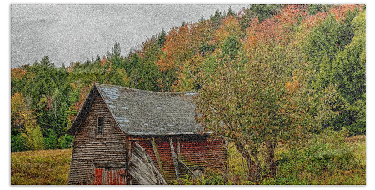 Waterbury Bath Towel featuring the photograph Dilapidated building Waterbury VT Fall Foliage by Toby McGuire