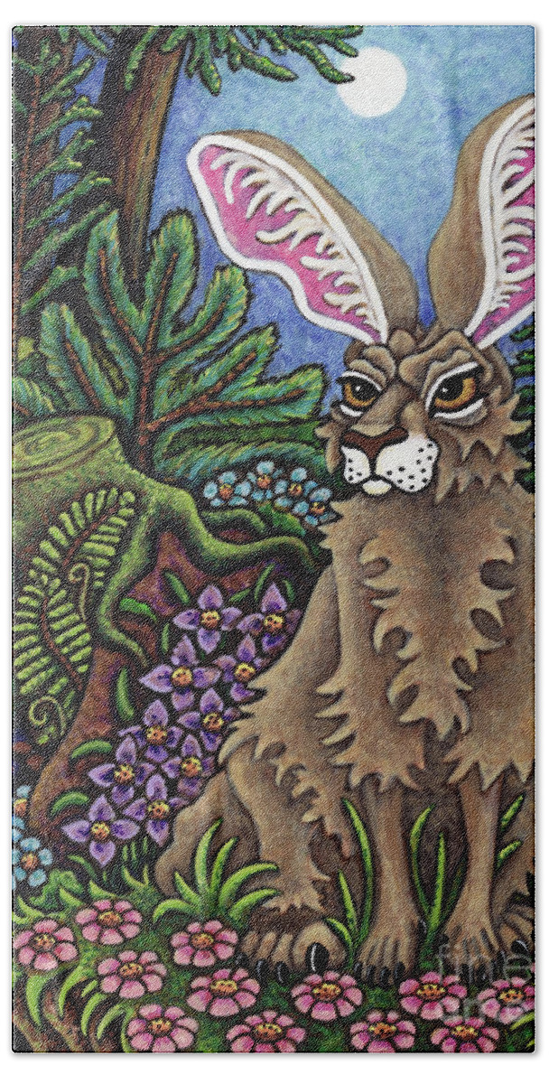 Hare Hand Towel featuring the painting Disgruntled Woodland Hare by Amy E Fraser