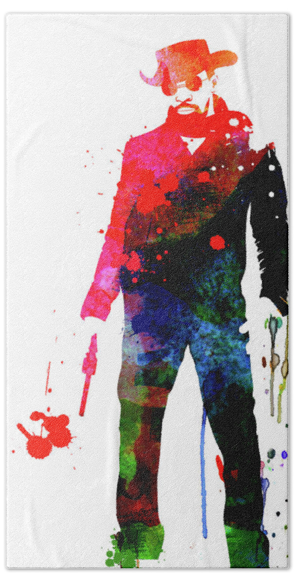 Movies Hand Towel featuring the mixed media Django with a Gun Watercolor by Naxart Studio