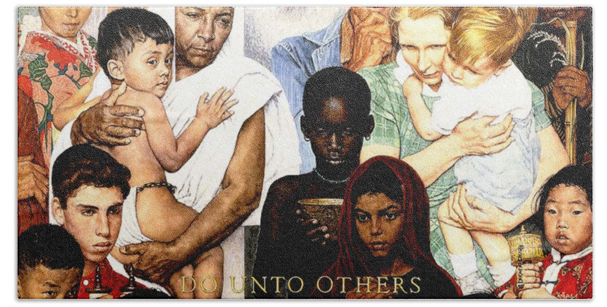 Faith Bath Sheet featuring the drawing Do Unto Others by Norman Rockwell