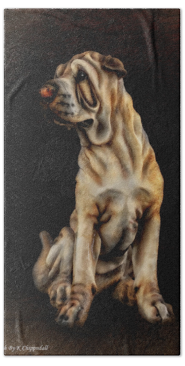 Dog Portrait Bath Towel featuring the digital art Dog portrait 63 by Kevin Chippindall