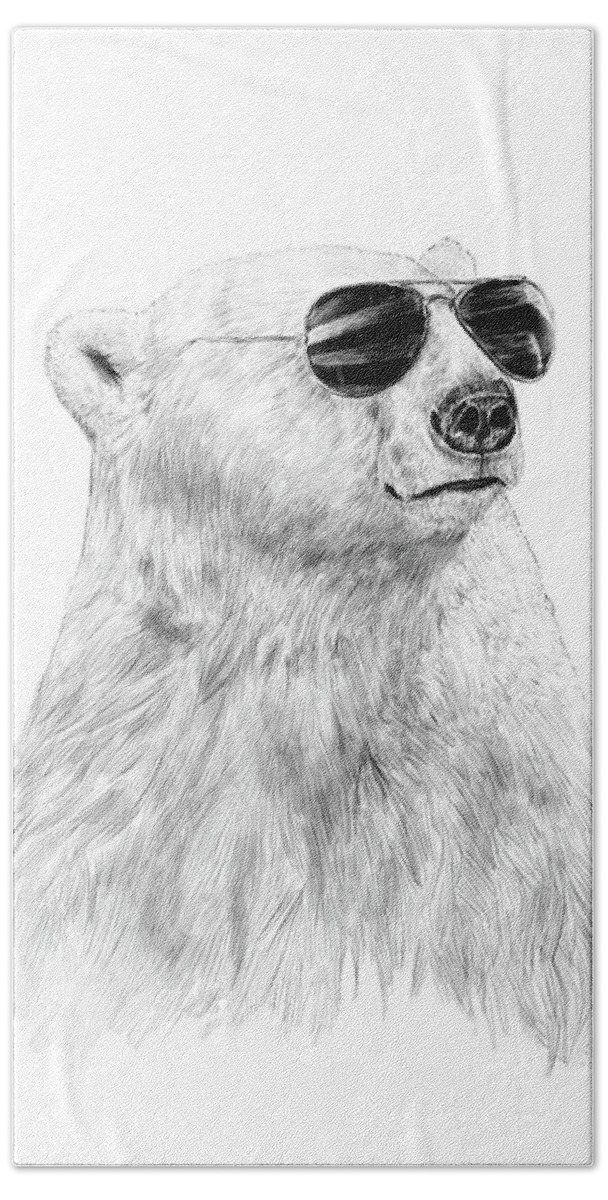 Polar Bear Hand Towel featuring the drawing Don't let the sun go down by Balazs Solti