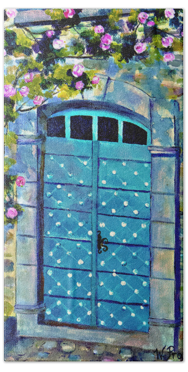 Door Bath Towel featuring the painting Door in Paris by Wendy Provins