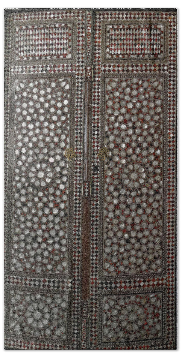 Arabic Hand Towel featuring the photograph Doors with mother of pearl in the Harem by Steve Estvanik