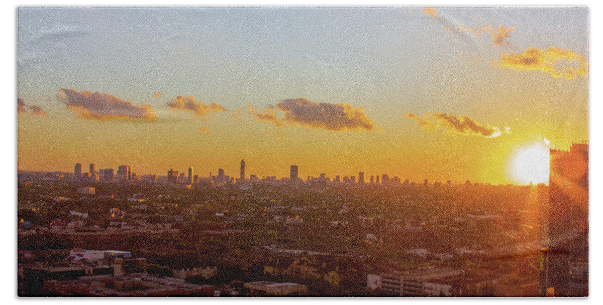Houston Downtown Skyline Sunset Hand Towel featuring the photograph Downtown Houston 3 by Rocco Silvestri