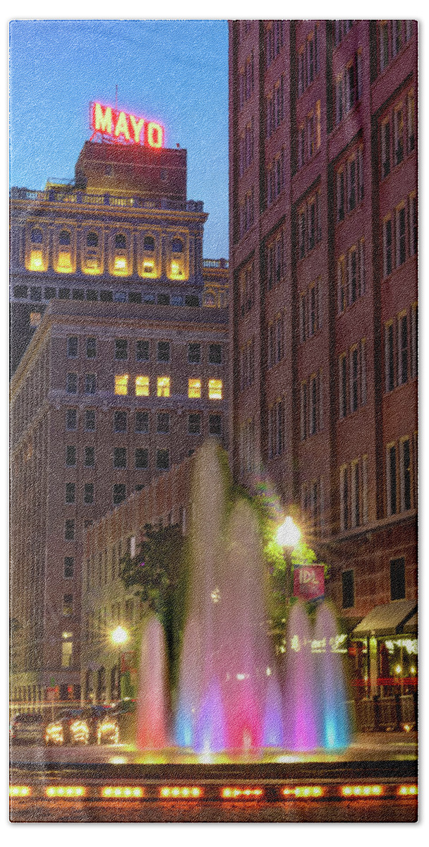 America Bath Towel featuring the photograph Downtown Tulsa Architecture and Bartlett Square Fountain by Gregory Ballos
