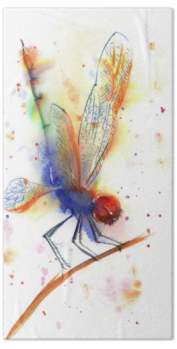 Dragonfly Hand Towel featuring the painting Dragonfly by Paintis Passion