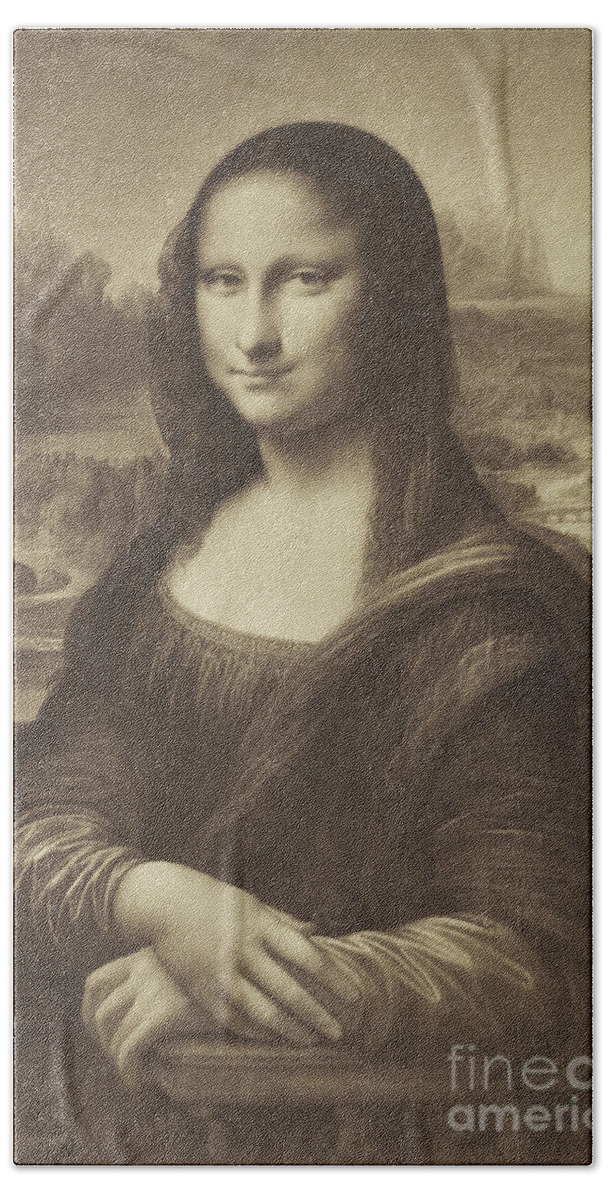 Mona Hand Towel featuring the photograph Drawing Of The Mona Lisa By Millet 1854-55 Albumen Silver Print by Gustave Le Gray