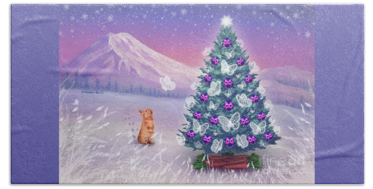 Holiday Bath Towel featuring the painting Dream Christmas Tree by Yoonhee Ko